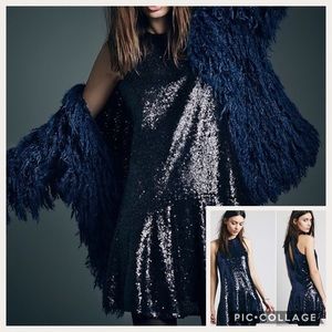 Free People Black Liquid Shine Mini Dress